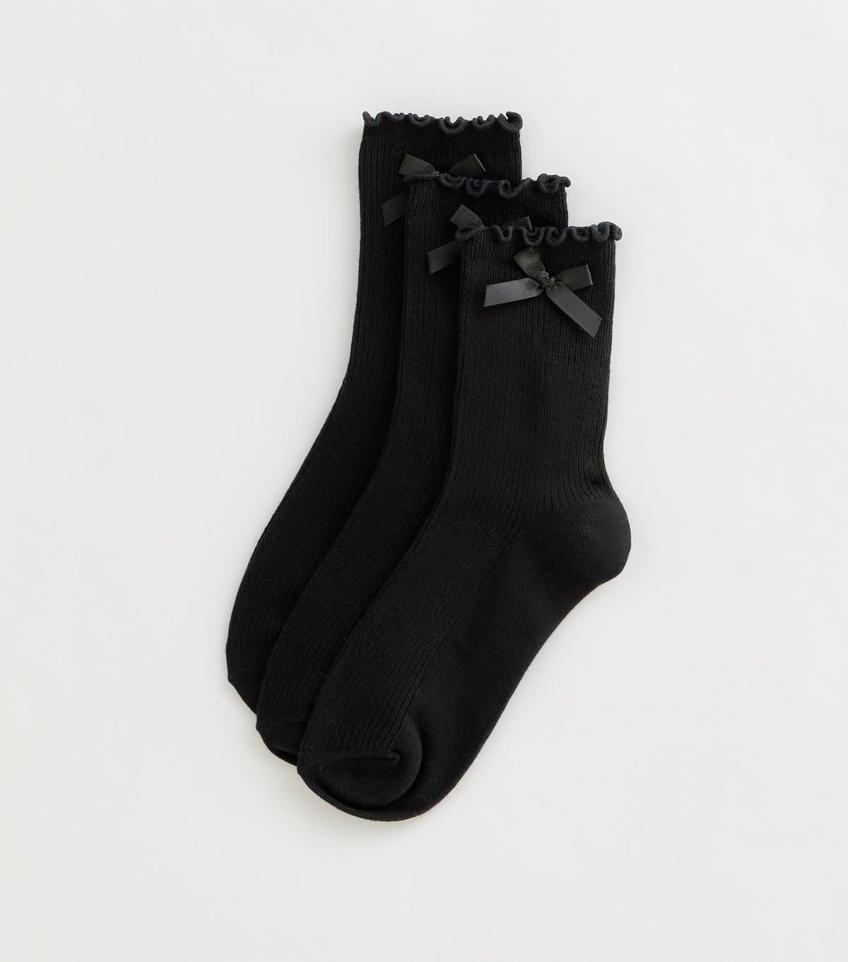 New Look Girls' Black Ribbed Bow Trim Frill Socks New Look