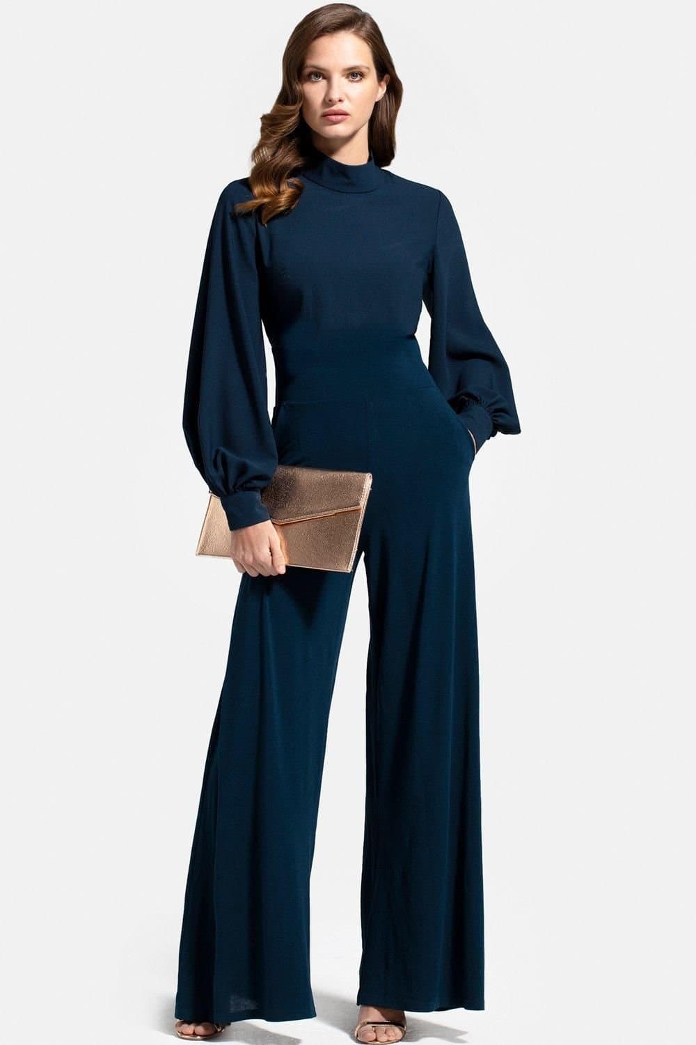 Hot Squash Hot Squash Women's Wideleg Jumpsuit with Blouson Sleeve in Teal