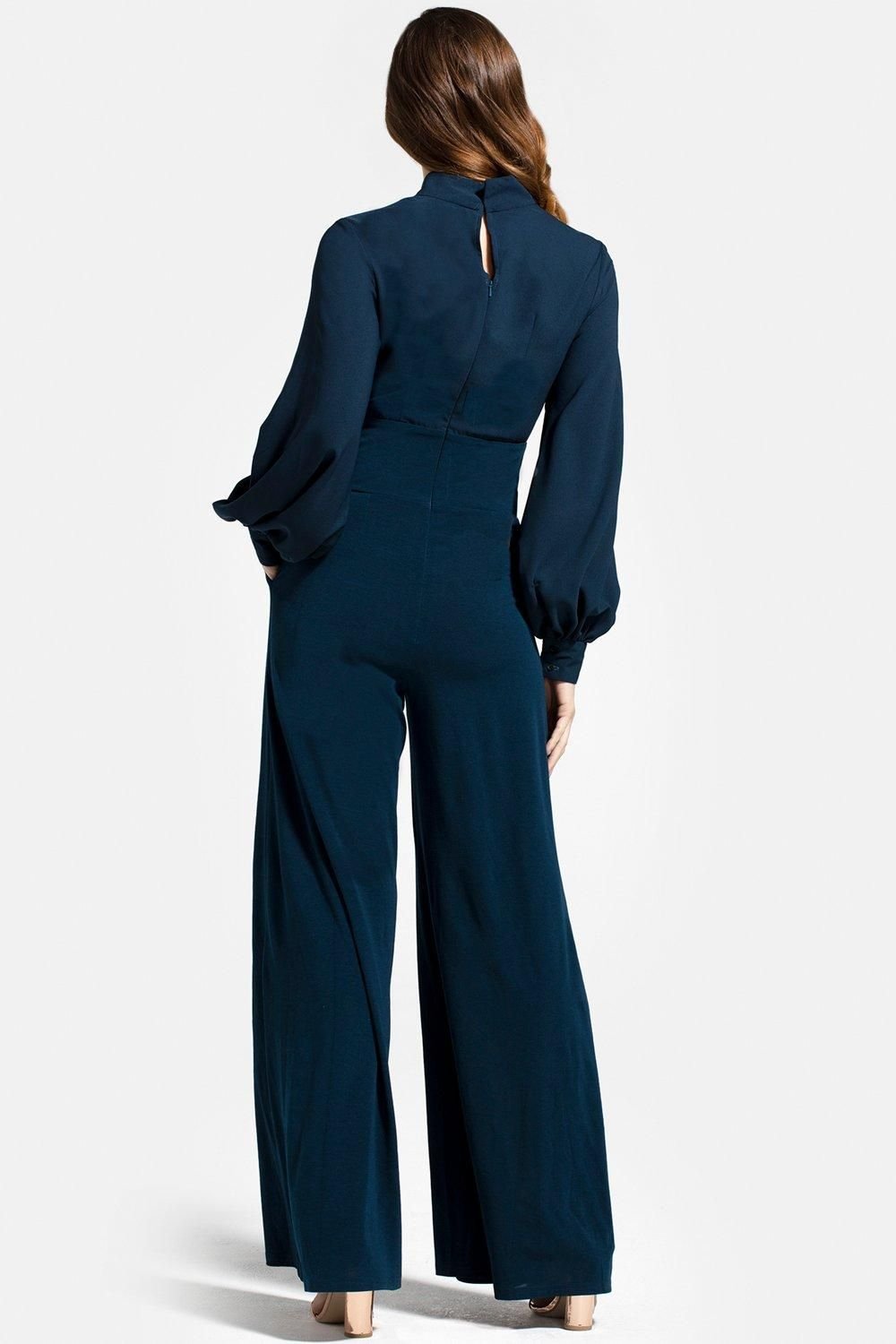 Hot Squash Hot Squash Women's Wideleg Jumpsuit with Blouson Sleeve in Teal - 2