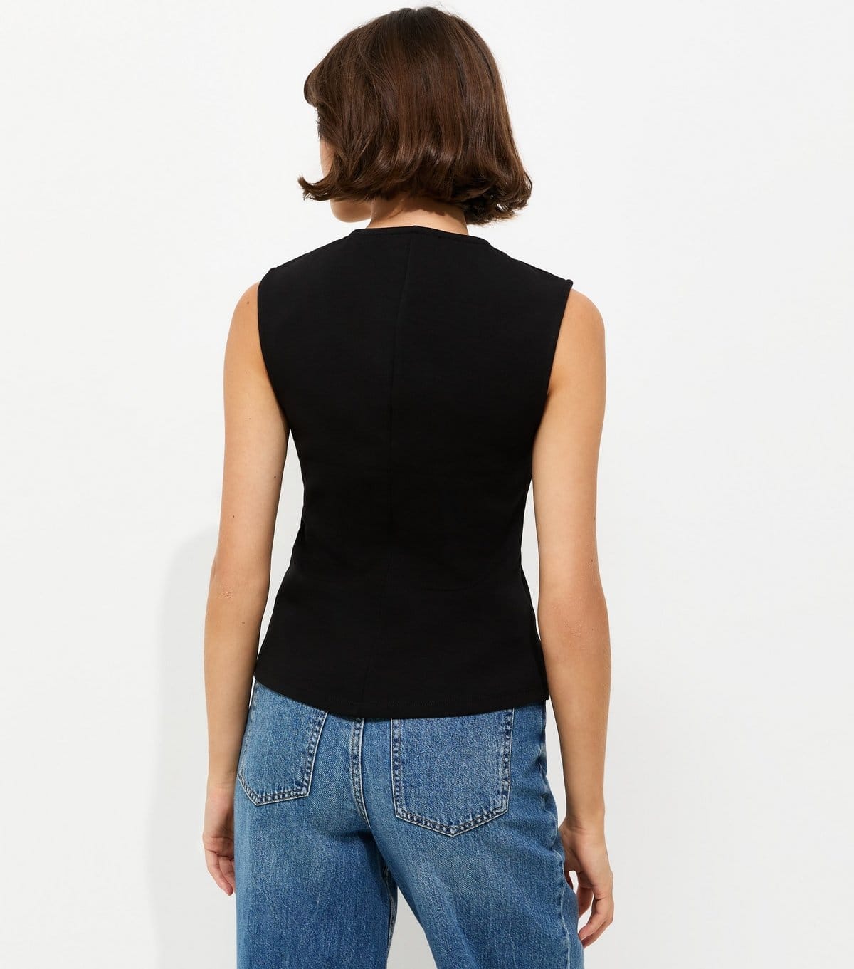 New Look Women's Black Cotton Rich Ponte V-Neck Waistcoat New Look - 4