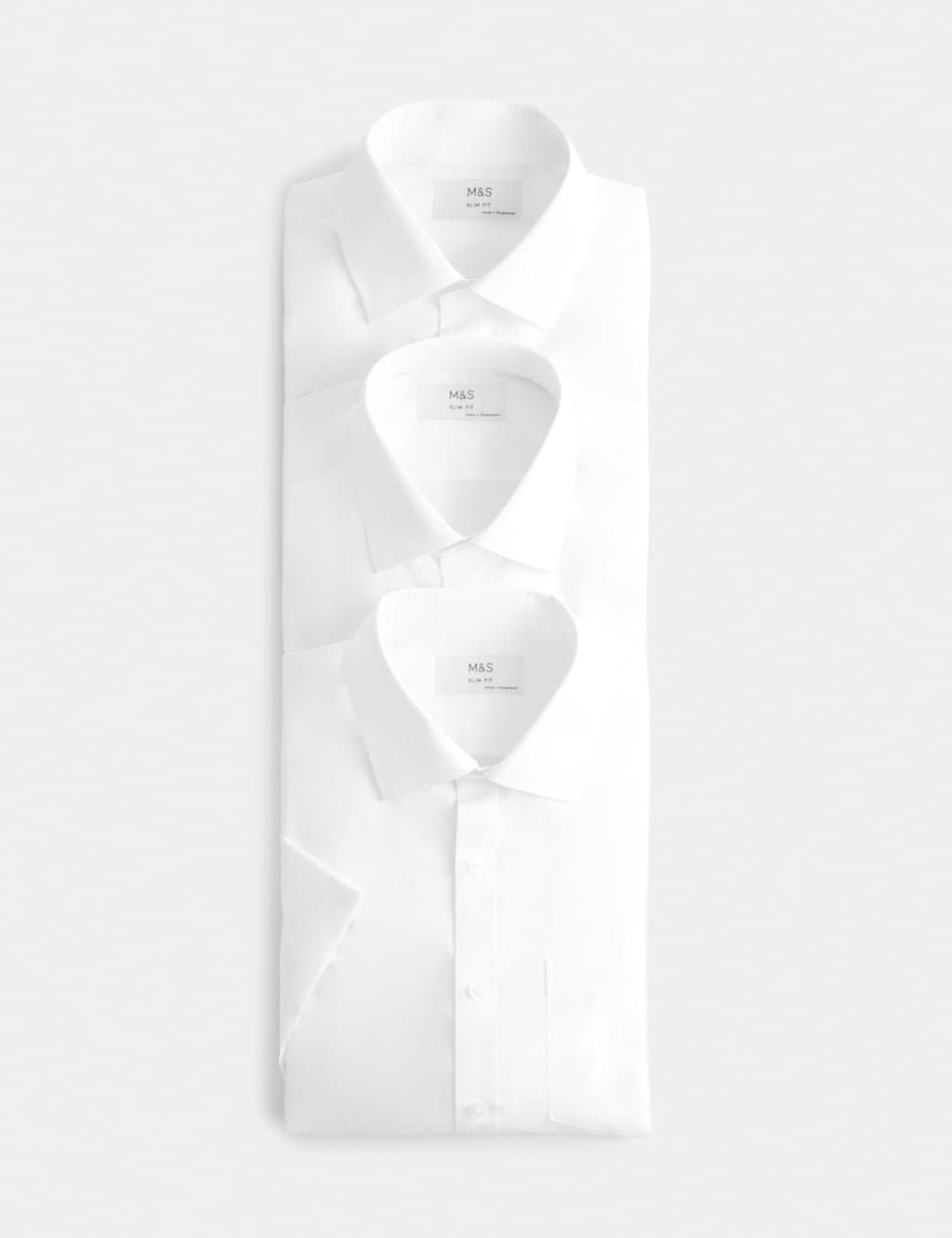 Marks & Spencer M&S 3 Pack Slim Fit Easy Iron Short Sleeve Shirts White