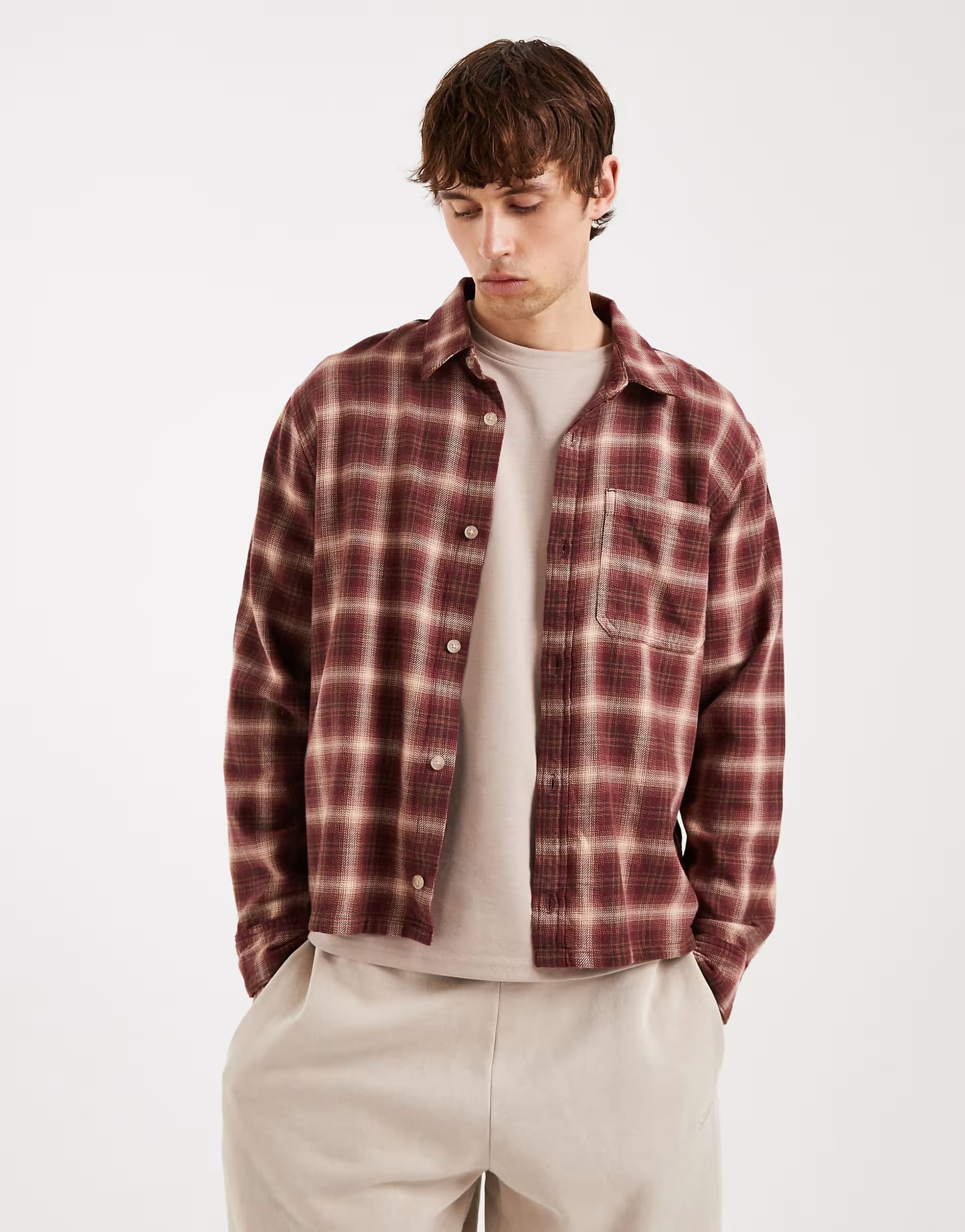 ASOS Hollister long sleeve plaid shirt in red