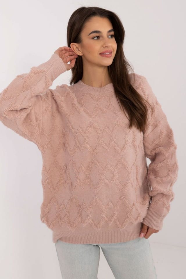 Love Lace Love Lace Women's Textured Casual Round Neck Knit Sweater in Pink - 3