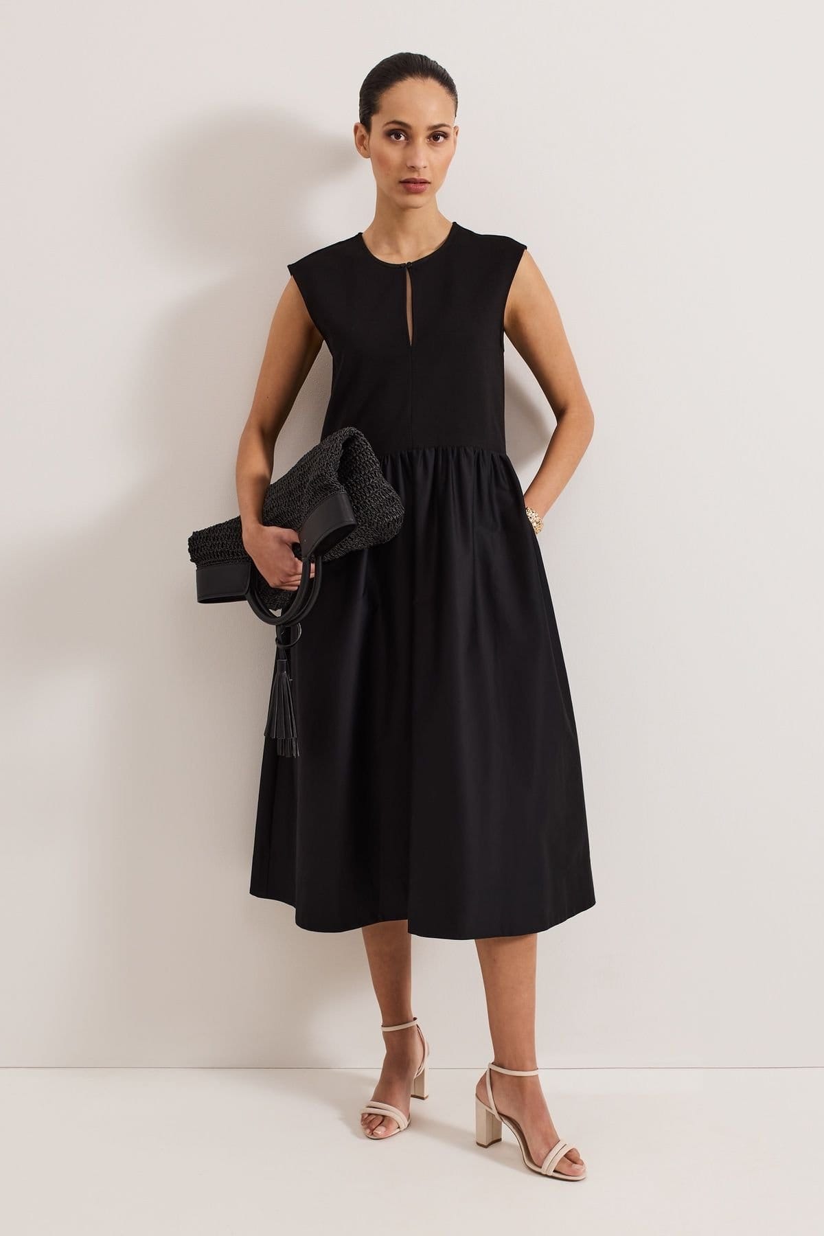 Phase Eight Black Woven Midi Dress