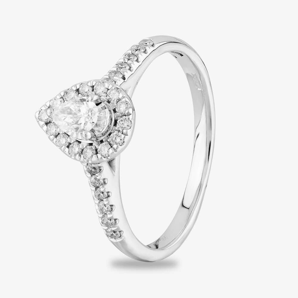T.H.Baker T.H.Baker Women's 9ct White Gold 0.50ct Diamond Pear Shaped Shoulder Set Ring in Silver - 1
