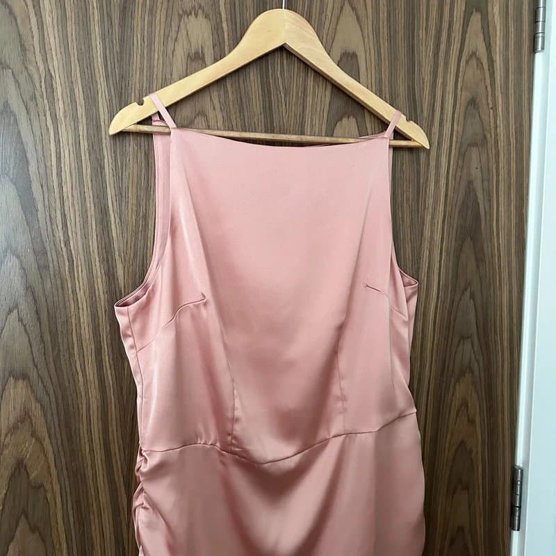 ASOS ASOS Pink Satin Ruched Side Race Strap Cami Mini Dress UK 16