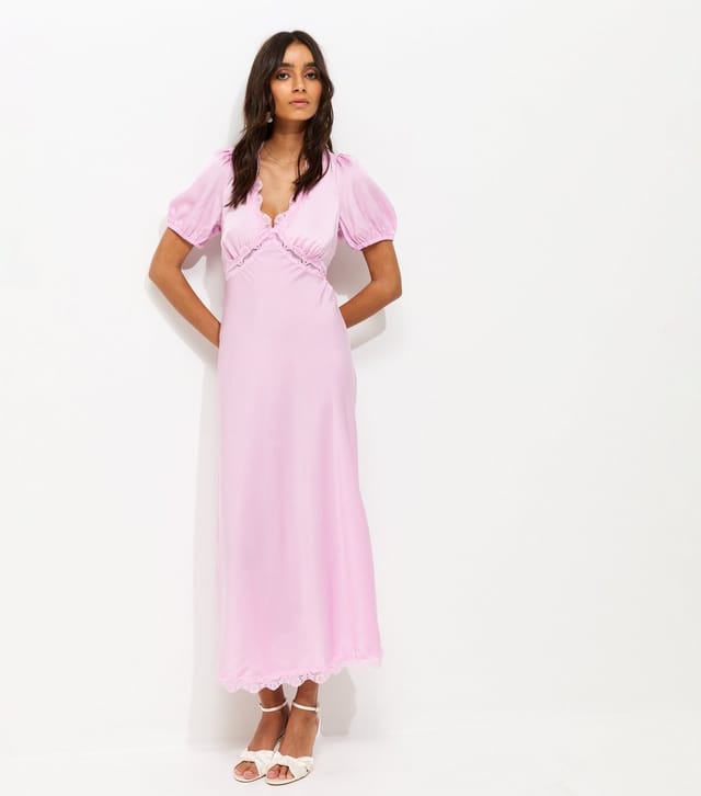 New Look Women's Lilac Satin Lace Trim Tea Midi Dress New Look - 2