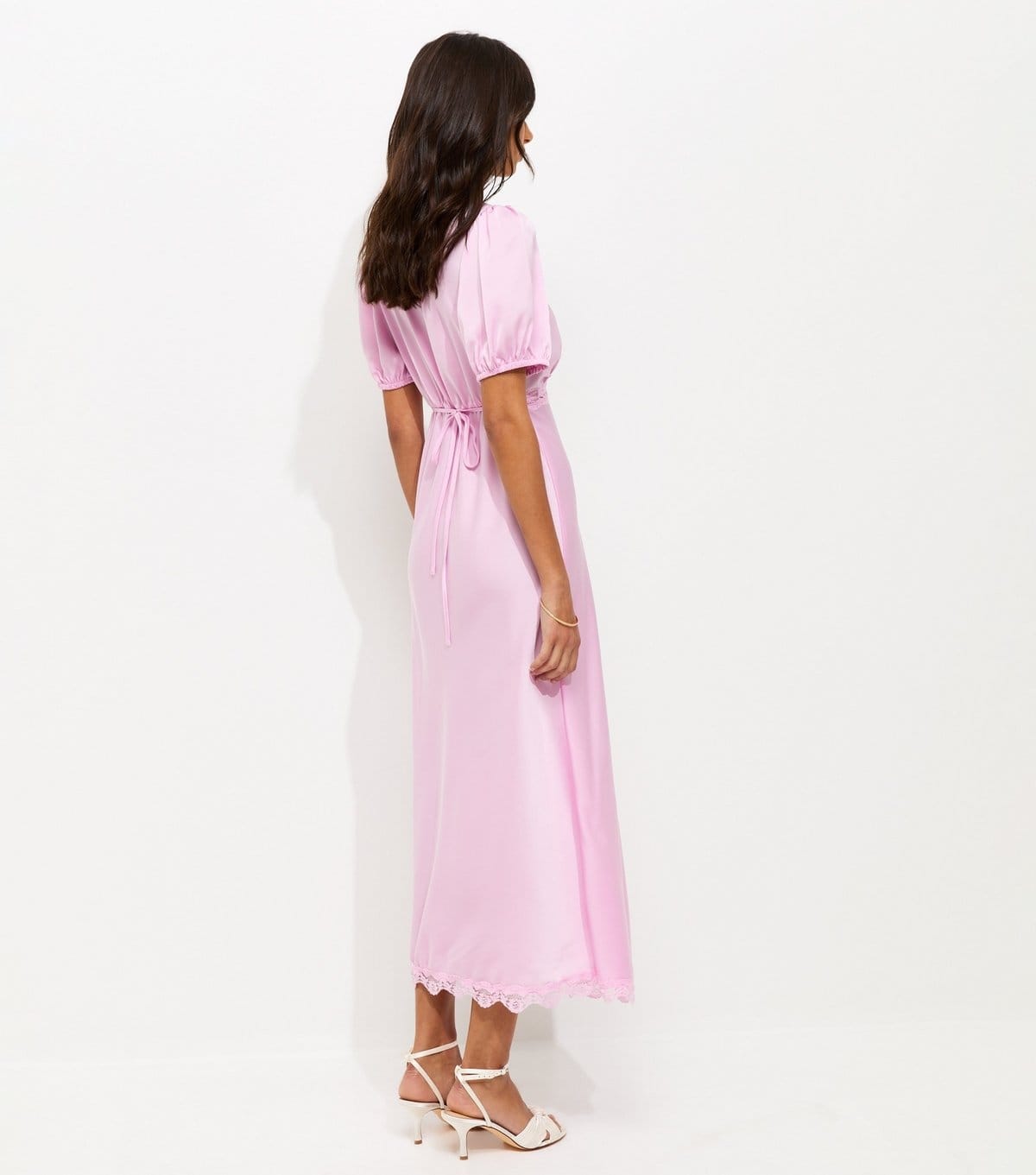 New Look Women's Lilac Satin Lace Trim Tea Midi Dress New Look - 4