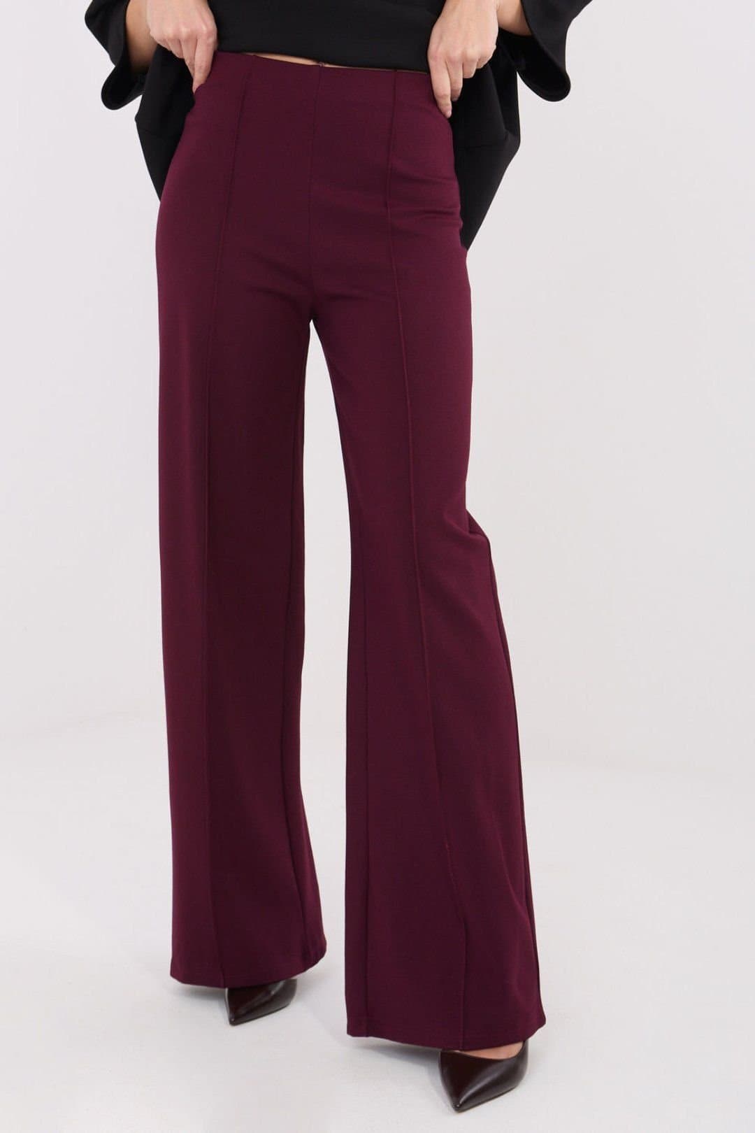 Love Lace Love Lace Women's High Waist Wide Leg Trousers Style 222242 in Burgundy