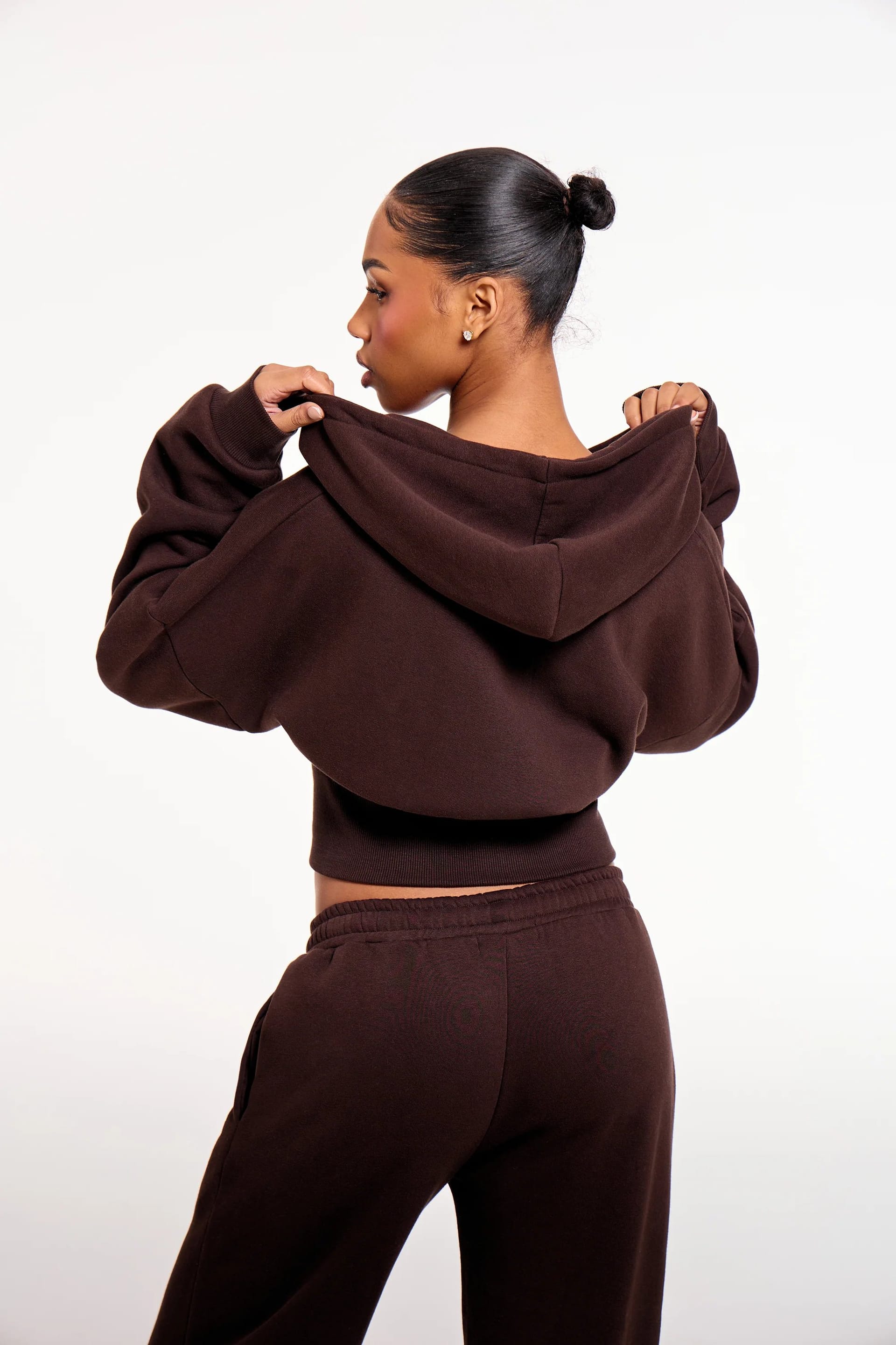 Kaiia Kaiia Chrome Logo Corset Zip Through Hoodie Bitter Chocolate - 4