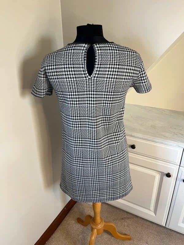 Stradivarius Stradivarius Black & White Dogtooth Checker Leather Pocket Detail Work Dress Size Medium 10-12