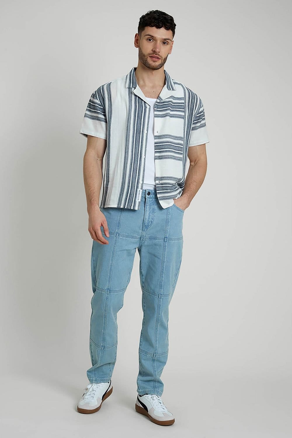 Native Youth Native Youth Men's Cotton Short Sleeve Lightweight Striped Relaxed Shirt in Blue - 4