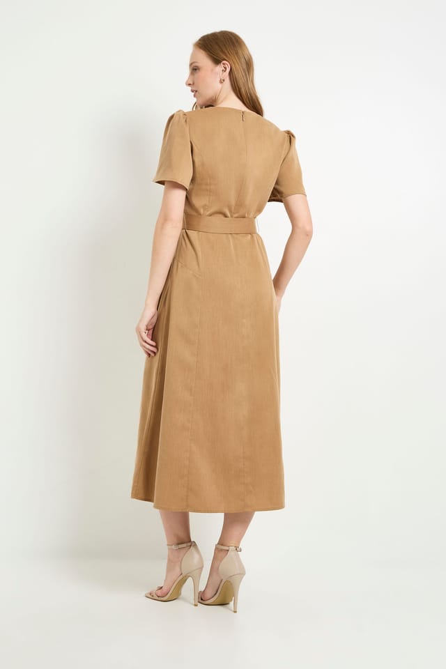 Principles Principles Women's Seam Detail Belted Midi Dress in Camel - 3