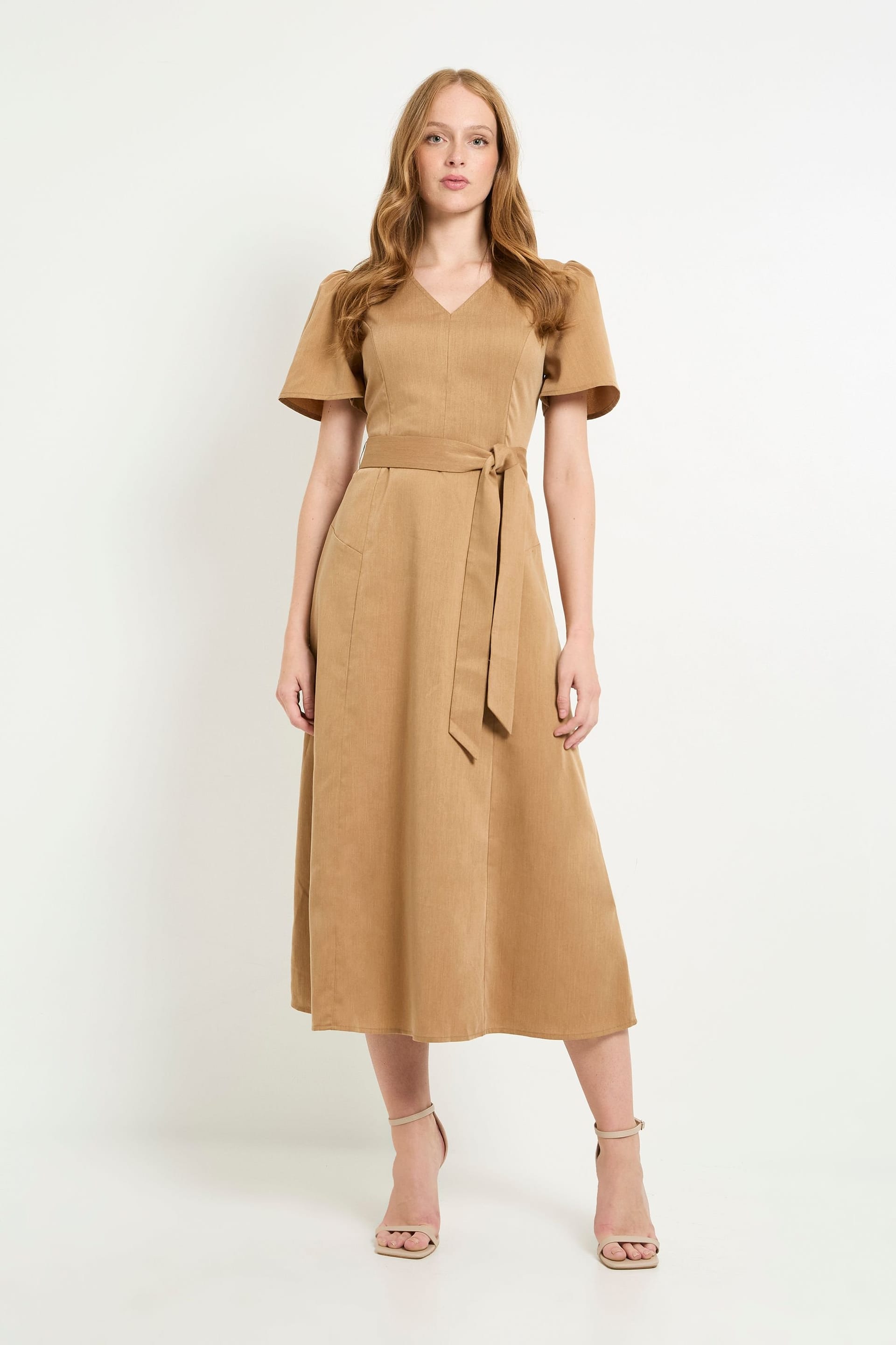 Principles Principles Women's Seam Detail Belted Midi Dress in Camel - 4
