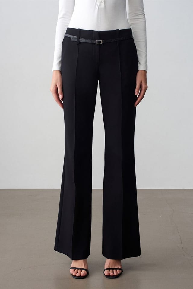 Dilvin Dilvin Women's Belted Straight-Leg Crepe Trousers in Black - 3