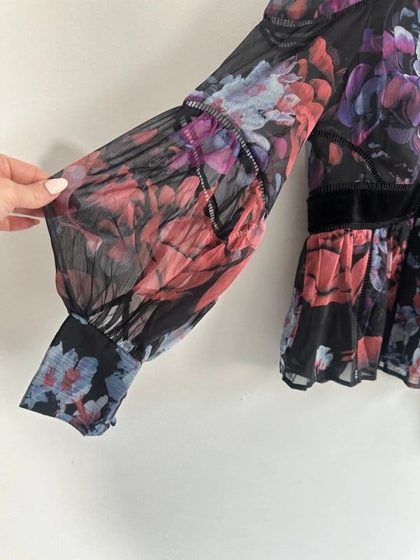 Ted Baker Floral Chiffon Blouse with Puff Sleeves