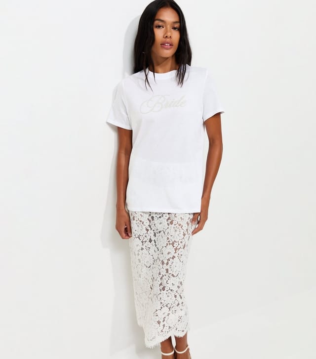 New Look Women's White Cotton Embellished Bride Print T-Shirt New Look - 2