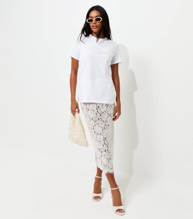 New Look Women's White Cotton Embellished Bride Print T-Shirt New Look - 3