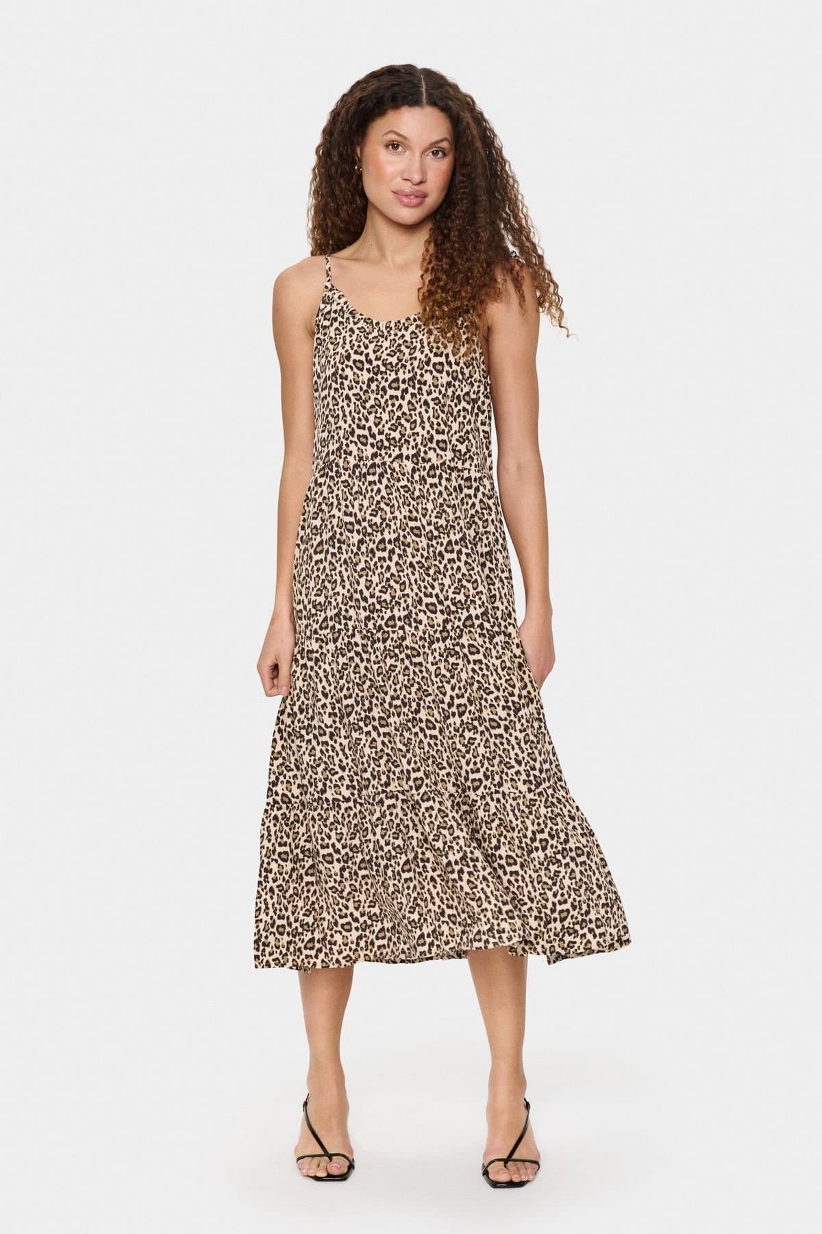 Saint Tropez Saint Tropez Women's Eda Spaghetti Straps A-line Midi Dress in Beige