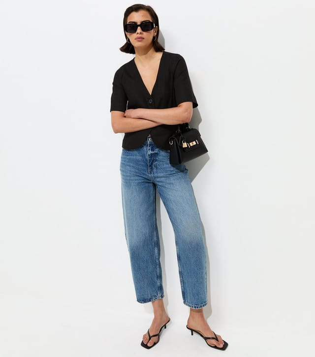 New Look Women's Black Linen-Rich Button Front Top New Look - 3