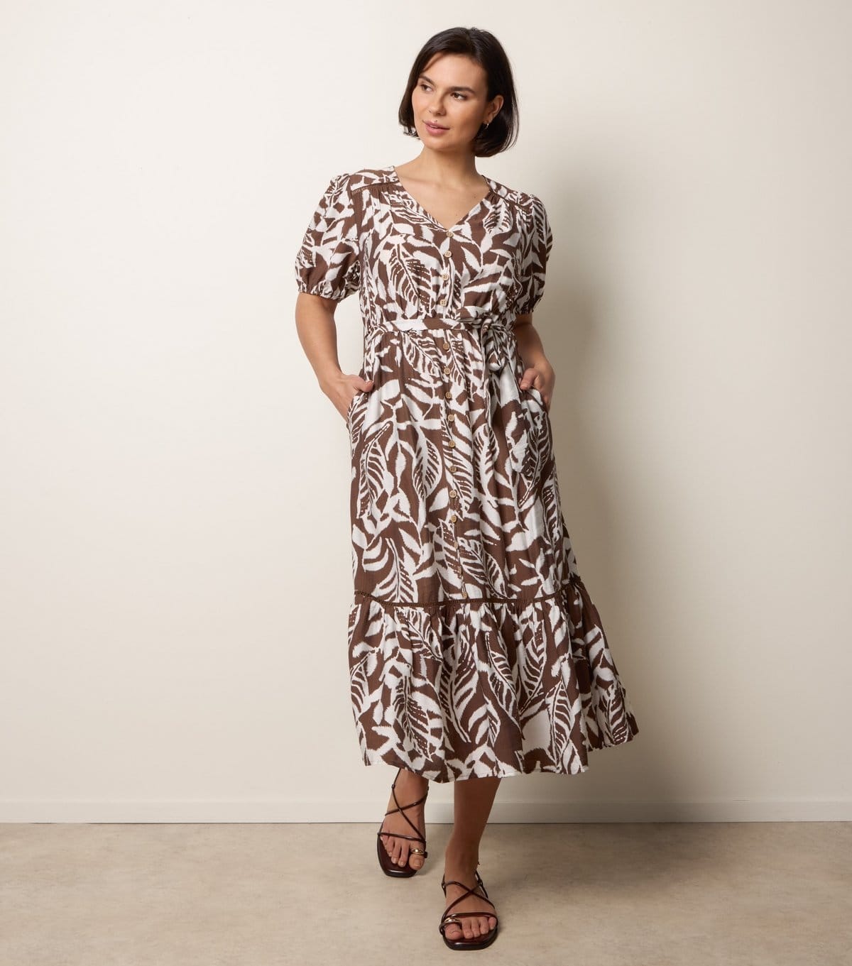 Blue Vanilla Women's Brown Coconut Print Midi Shirt Dress Blue Vanilla New Look - 1