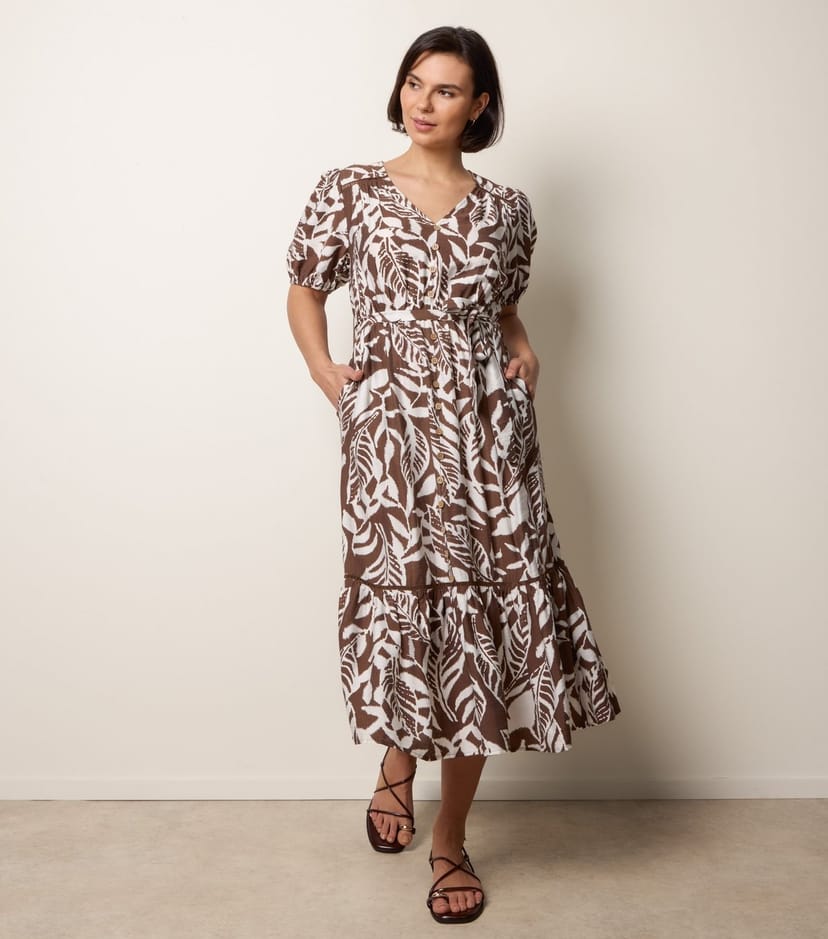 Blue Vanilla Women's Brown Coconut Print Midi Shirt Dress Blue Vanilla New Look - 1