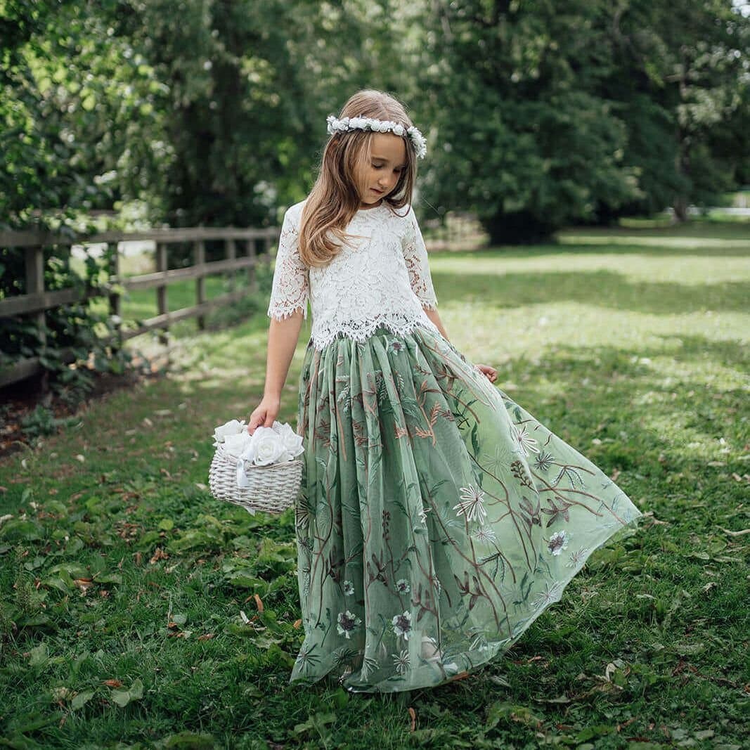 UK Flower Girl Boutique UK Flower Girl Boutique Women's Felicity Couture - Embroidered Tulle Skirt in Light Green