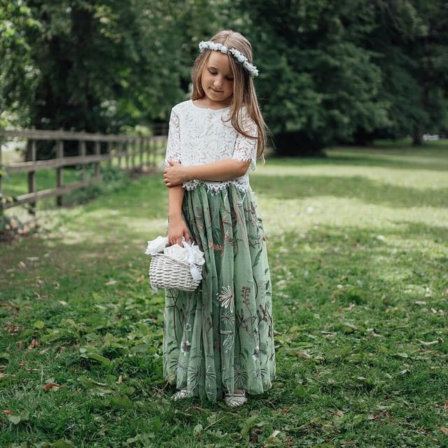 UK Flower Girl Boutique UK Flower Girl Boutique Women's Felicity Couture - Embroidered Tulle Skirt in Light Green - 2