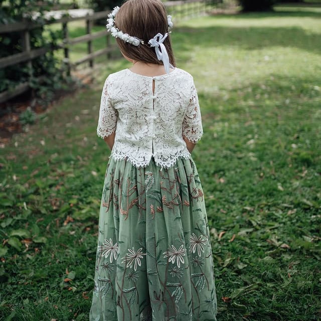 UK Flower Girl Boutique UK Flower Girl Boutique Women's Felicity Couture - Embroidered Tulle Skirt in Light Green - 3