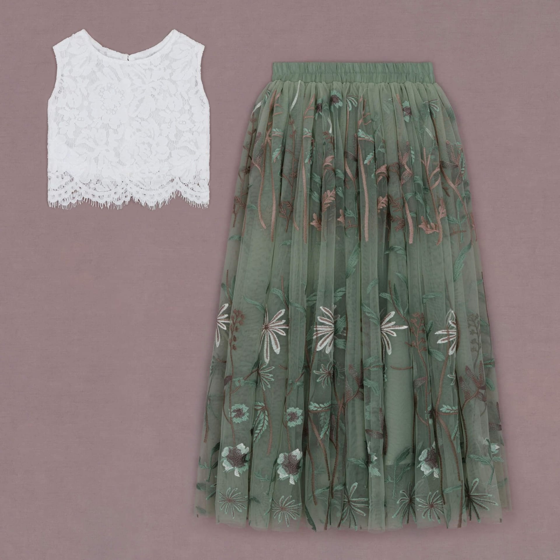 UK Flower Girl Boutique UK Flower Girl Boutique Women's Felicity Couture - Embroidered Tulle Skirt in Light Green - 4