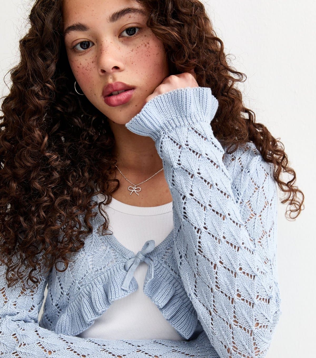 New Look Girls' Light Blue Ruffled Crochet Cardigan New Look