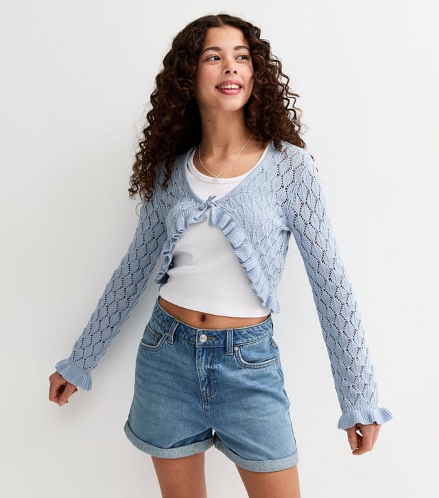 New Look Girls' Light Blue Ruffled Crochet Cardigan New Look - 2