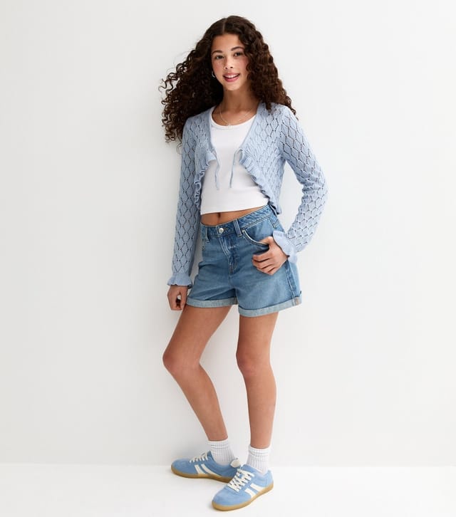 New Look Girls' Light Blue Ruffled Crochet Cardigan New Look - 3