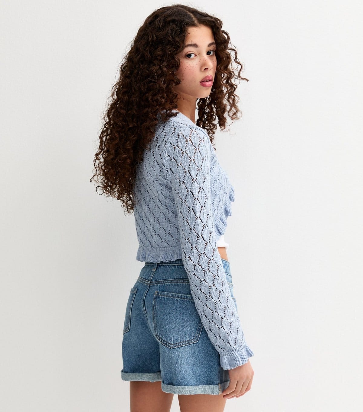 New Look Girls' Light Blue Ruffled Crochet Cardigan New Look - 4