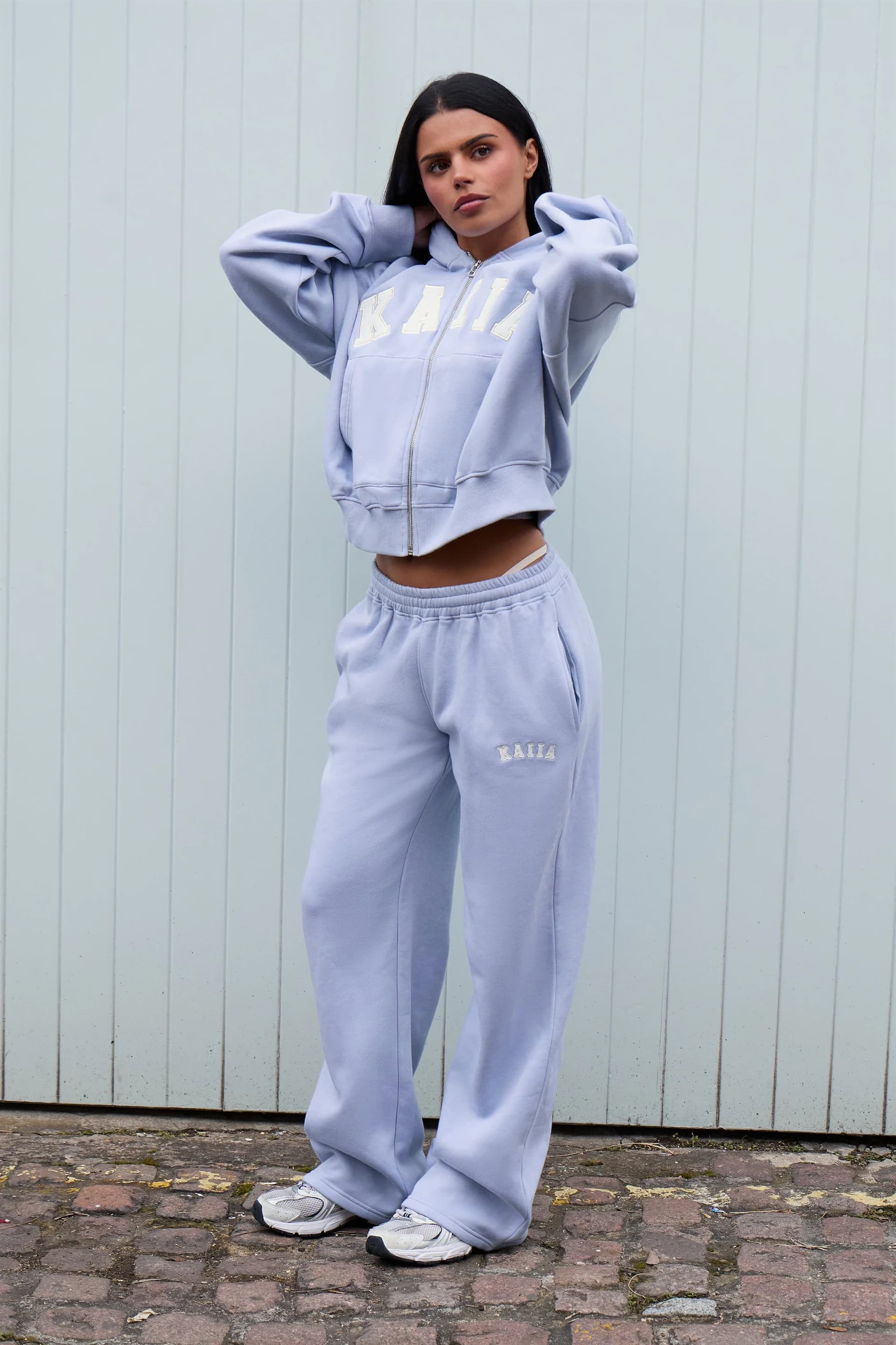 Kaiia Kaiia Slogan Wide Leg Joggers Soft Blue & White