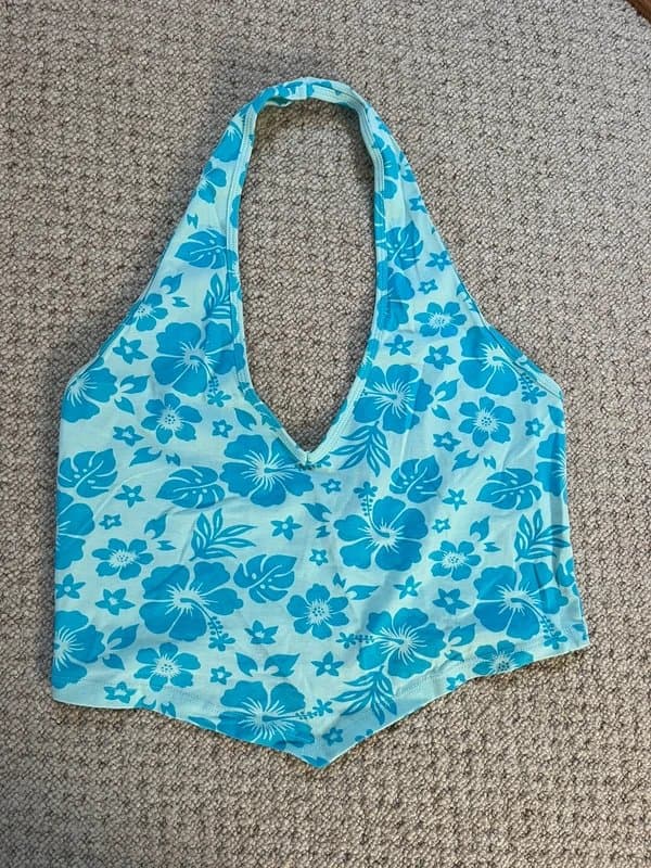 ASOS Design Asos Blue Cropped Halter Neck Top