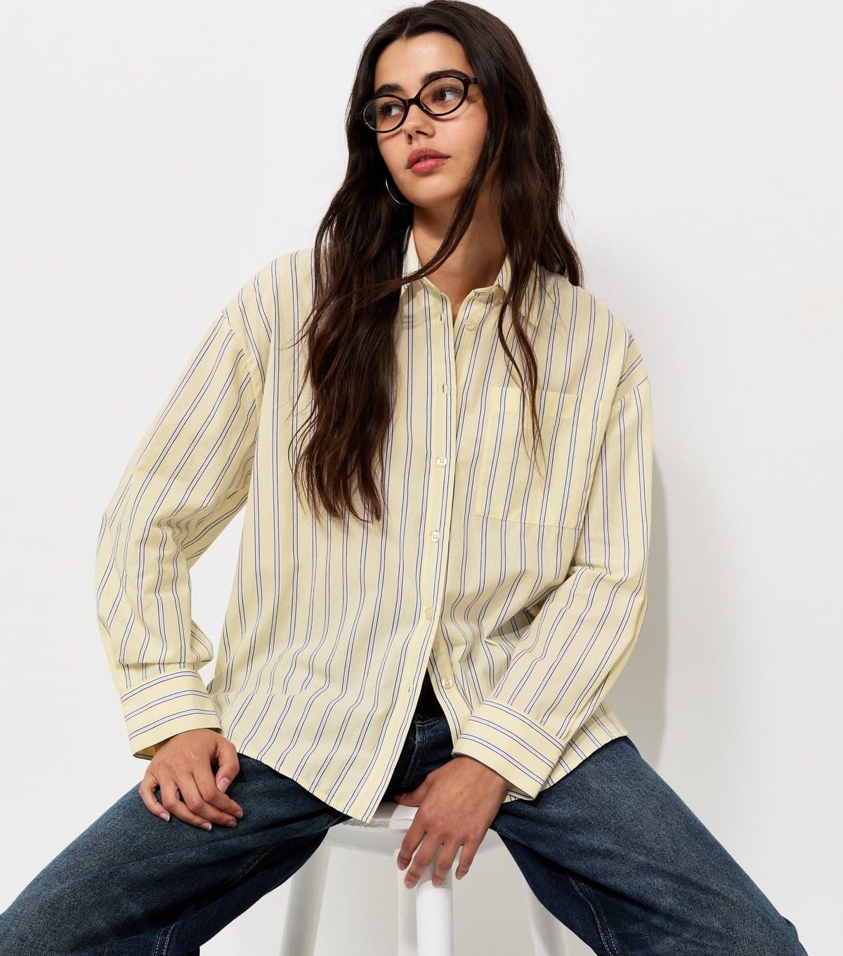 New Look Women's Yellow Cotton Striped Oversized Shirt New Look