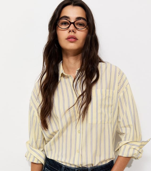 New Look Women's Yellow Cotton Striped Oversized Shirt New Look - 2