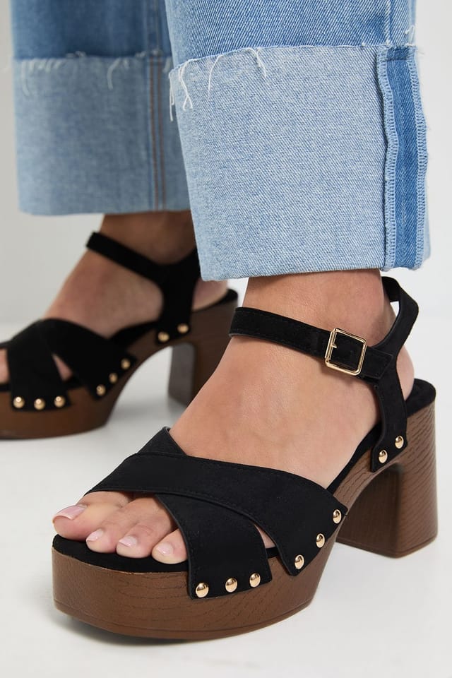 Oasis Oasis Women's Maddy Faux Suede High Heel Chunky Platform Sandals in Natural Black - 2