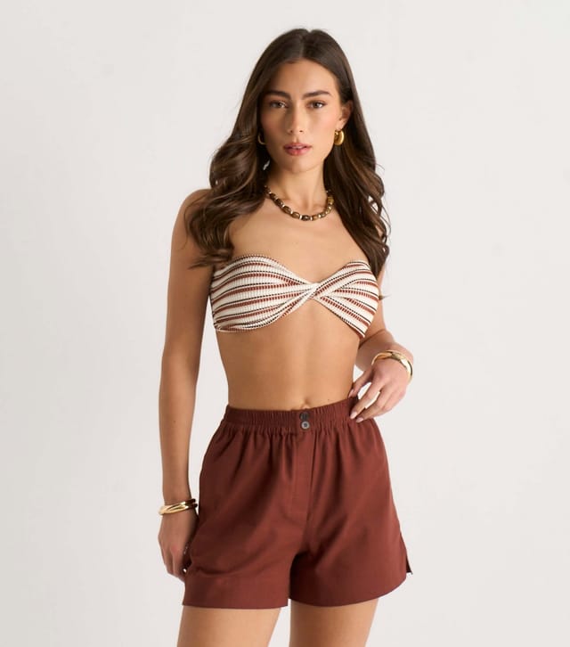 Gini London Women's Dark Brown Elasticated Waist Shorts Gini London New Look - 2