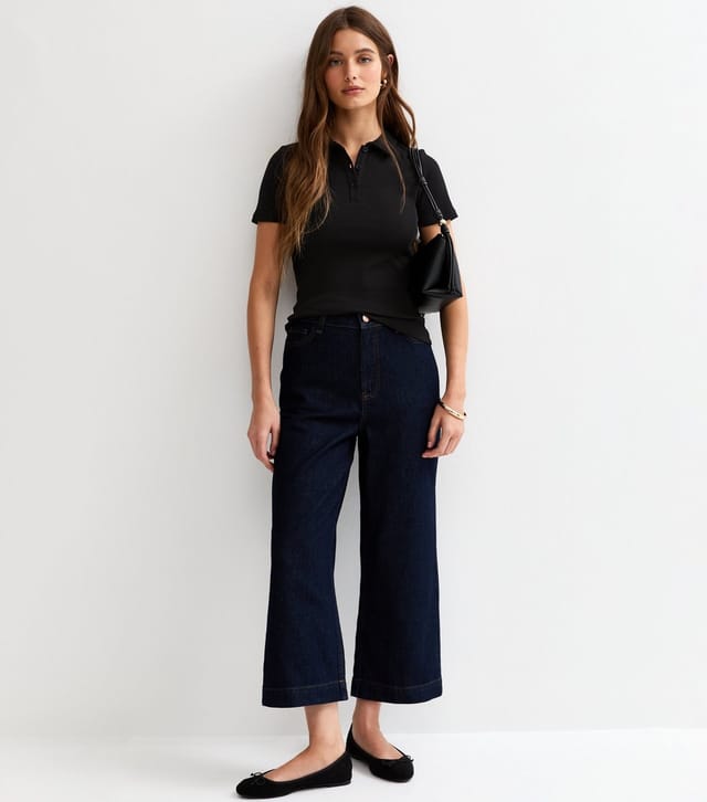 New Look Women's Black Ribbed Short Sleeve Polo Top New Look - 3