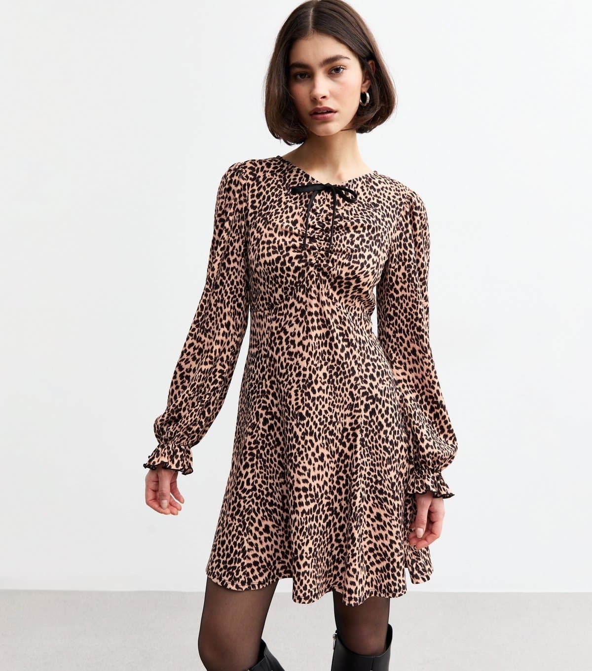 New Look Women's Brown Leopard Print Ruched Mini Dress New Look