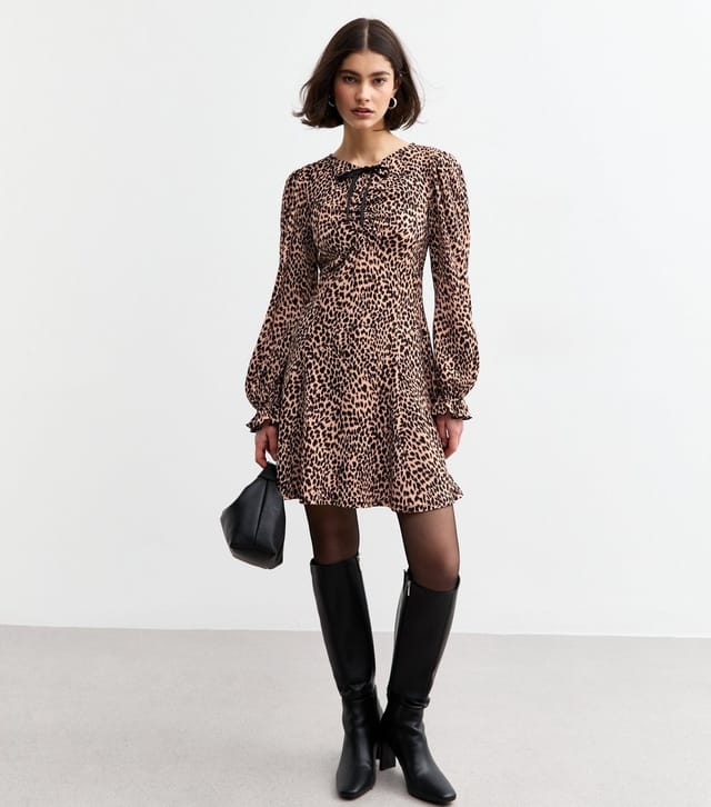 New Look Women's Brown Leopard Print Ruched Mini Dress New Look - 3