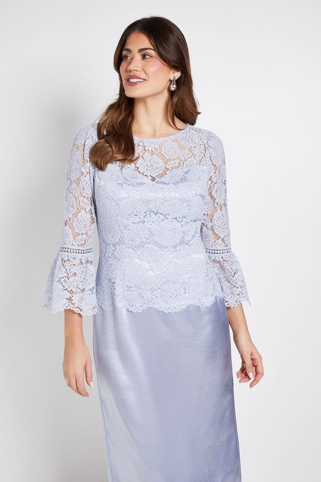 Wallis Wallis Women's Lace Ruffle Sleeve Pencil Dress in Blue - 2