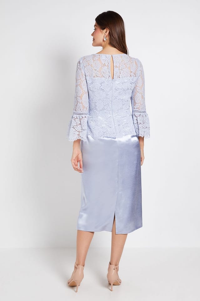 Wallis Wallis Women's Lace Ruffle Sleeve Pencil Dress in Blue - 3