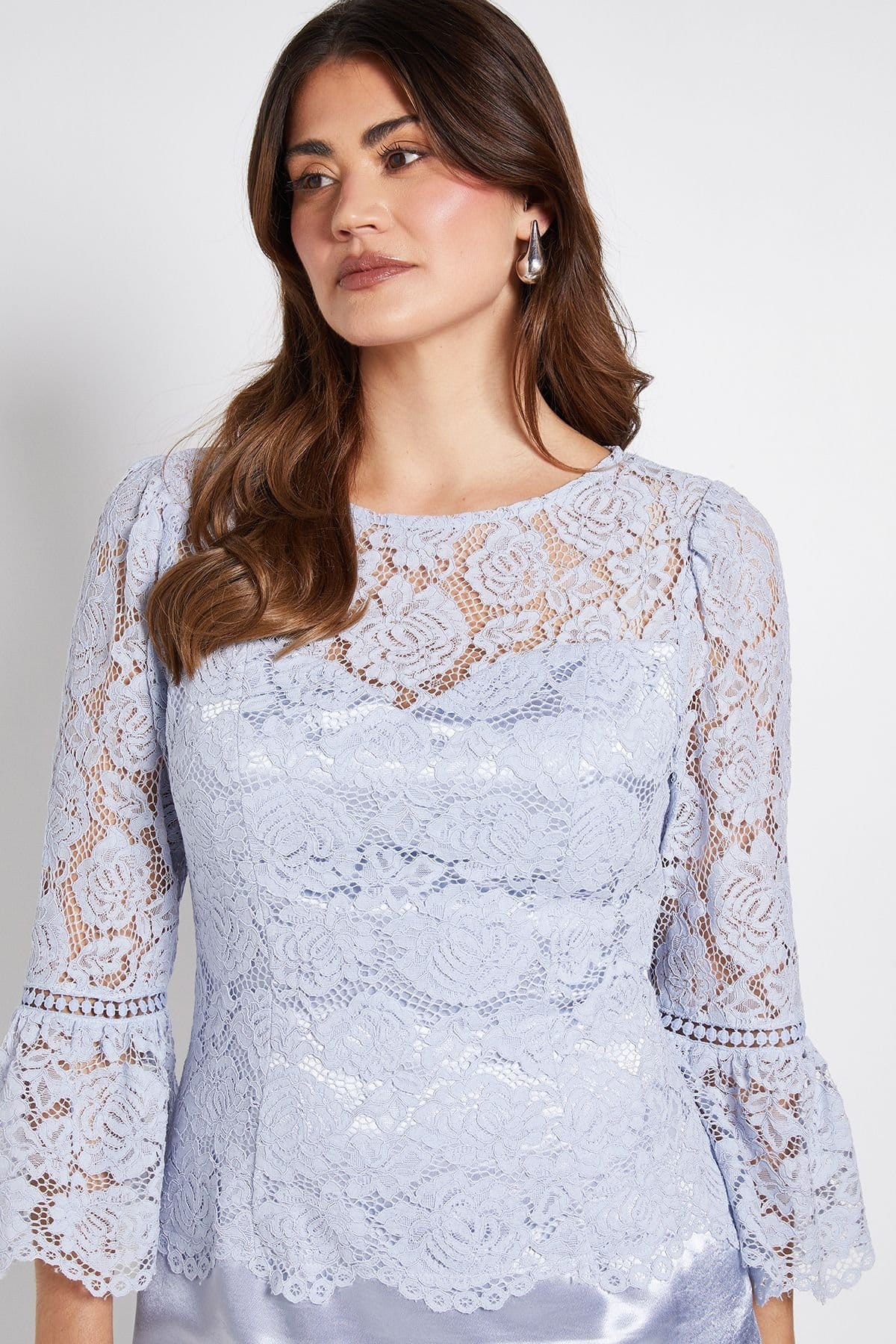 Wallis Wallis Women's Lace Ruffle Sleeve Pencil Dress in Blue - 4