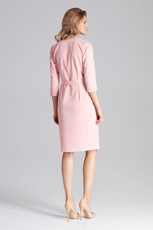 Love Lace Love Lace Women's Classic Envelope Neck Work Dress with Belt in Pink - 3