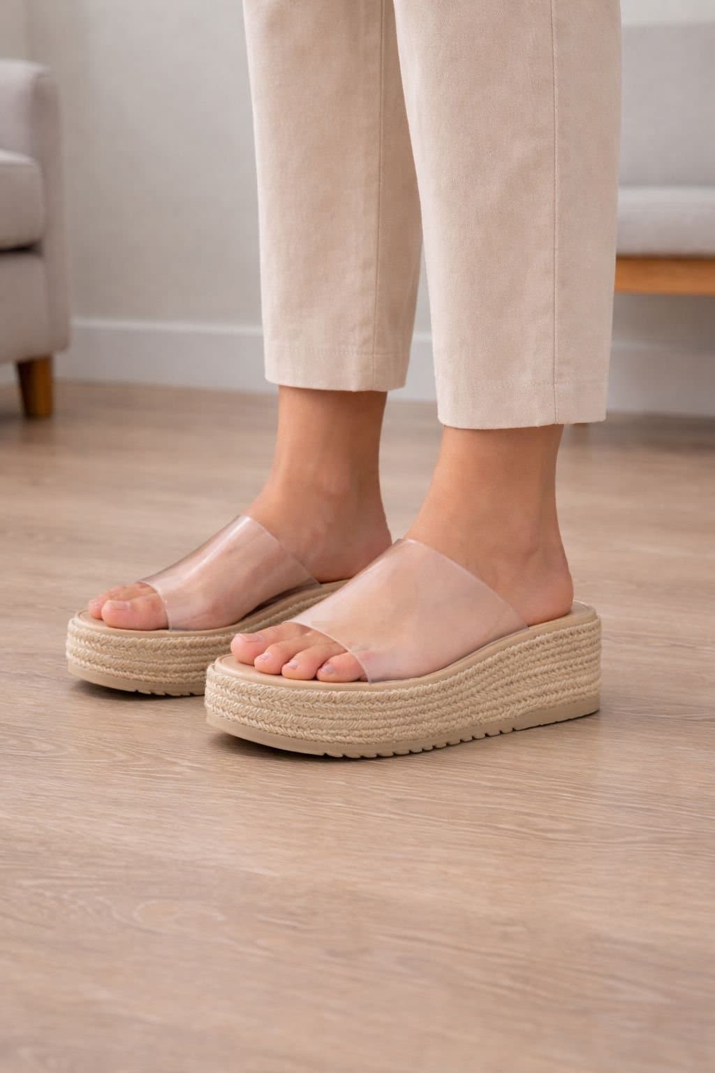 Truffle Collection Truffle Collection Nude Platform Wedge Sandals