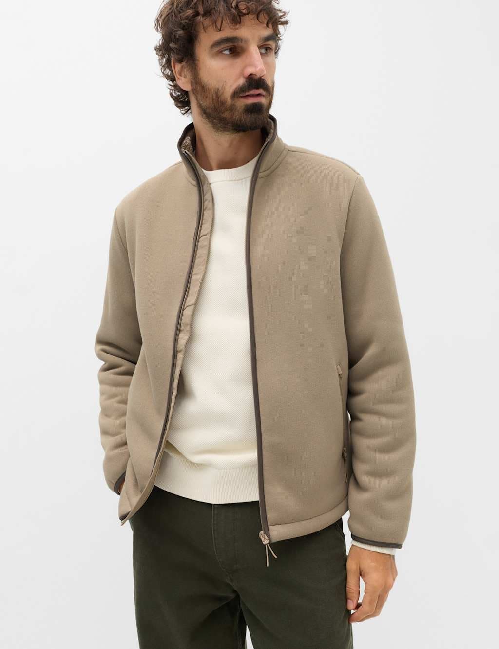 Marks & Spencer M&S Knitted Fleece Jacket Mushroom