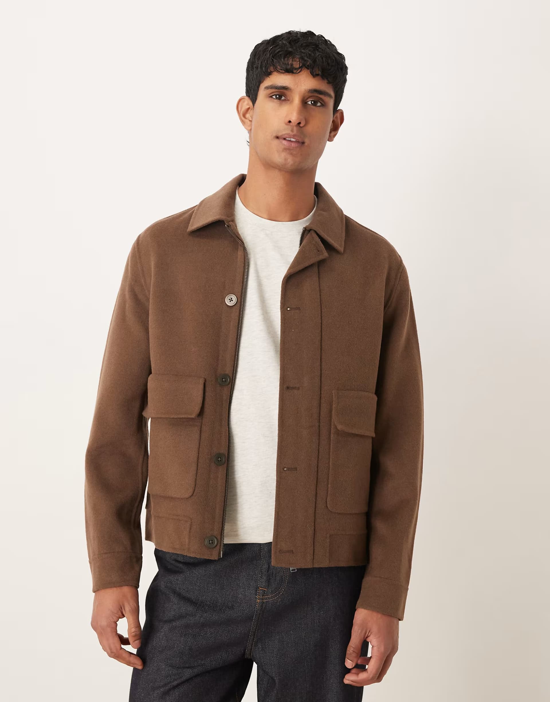 ASOS Mango handmade wool mix casual jacket in brown